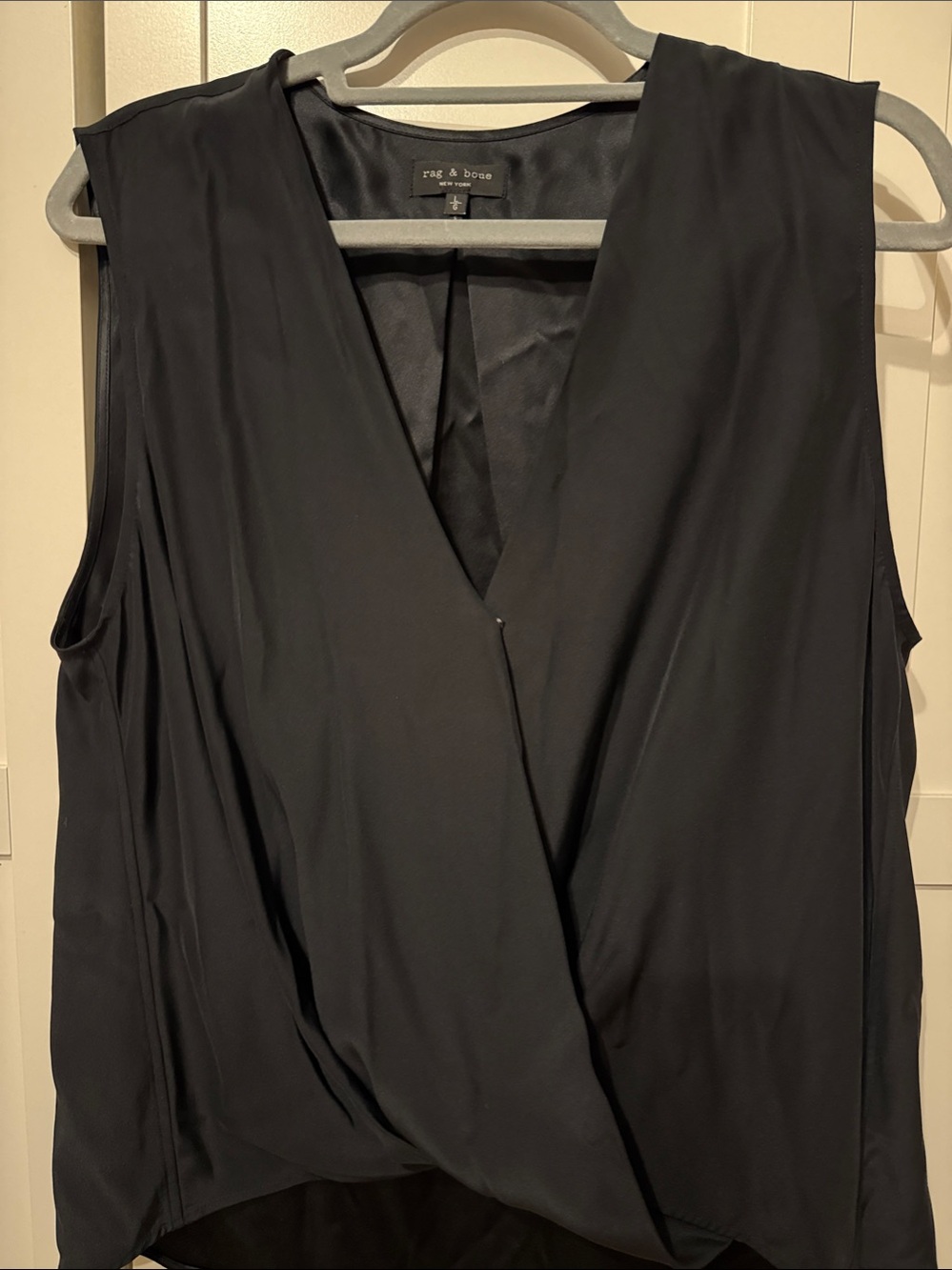 rag & bone Black Sleeveless Draped V-Neck Blouse